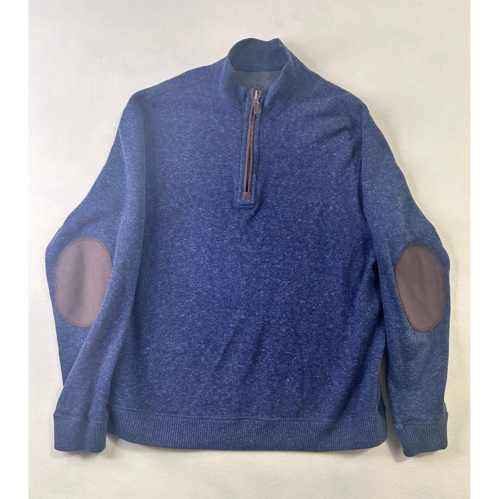 Cremieux‎ Mens Quarter Zip Sweater Blue Heathered Elbow Patches Pullover